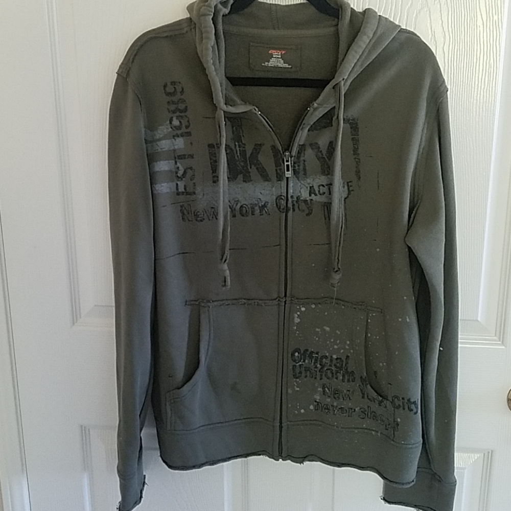 DKNY Distressed Muted Olive Green Hoodie